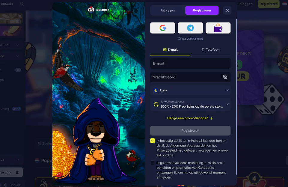 Account registreren en inloggen bij Goldbet Casino